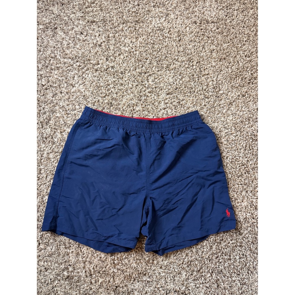 Polo Ralph Lauren Mens Navy Blue Red Pony Swim Trunks Mesh Lined Large